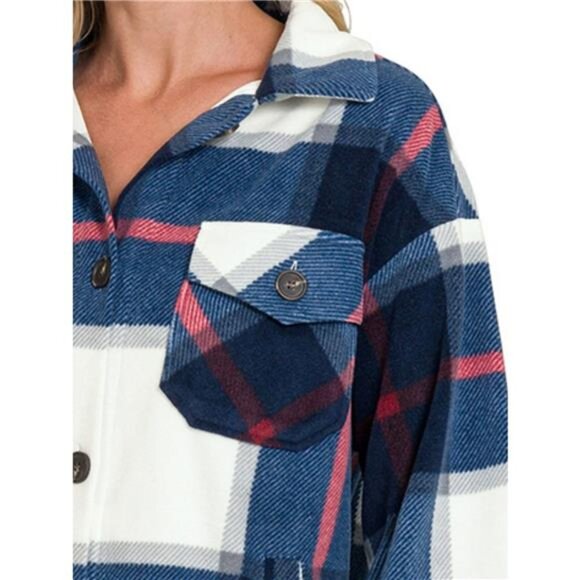 Zenana Oversized Plaid Fleece Shacket - Picture 2 of 2